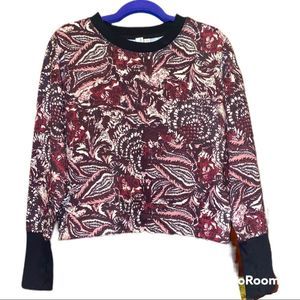 NWT Joie Caleigh Abstract Berry Plum Paisley Cropped Sweatshirt